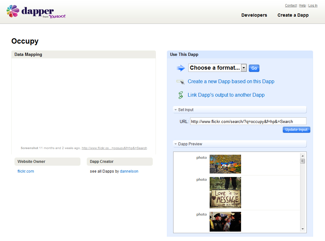 A dapp that finds photos about the Occupy-movement on Flickr
