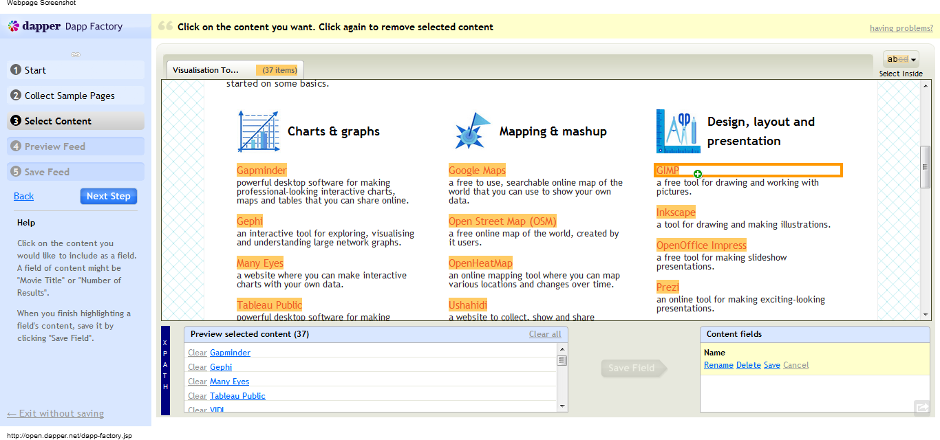 Select the content by clicking on the elements you need Dapper - Step by Step Part 2