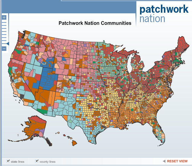 Made using the free VIDI data visualisation tools, Patchwork Nation shows economic and social data about the United States. Made using the free VIDI data visualisation tools, Patchwork Nation shows economic and social data about the United States.