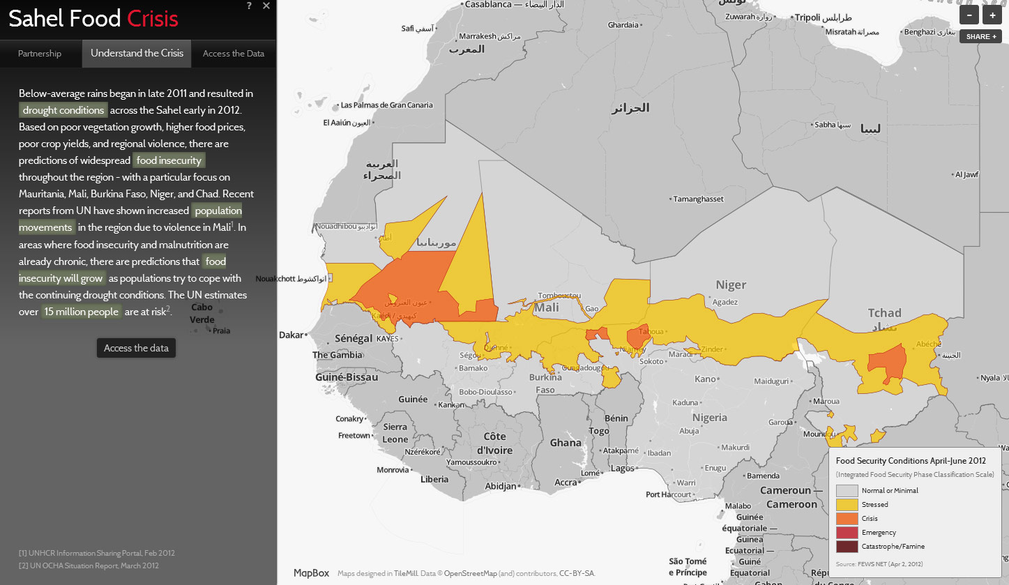 TileMill Map showing food security conditions in the Sahel Zone TileMill Map showing food security conditions in the Sahel Zone